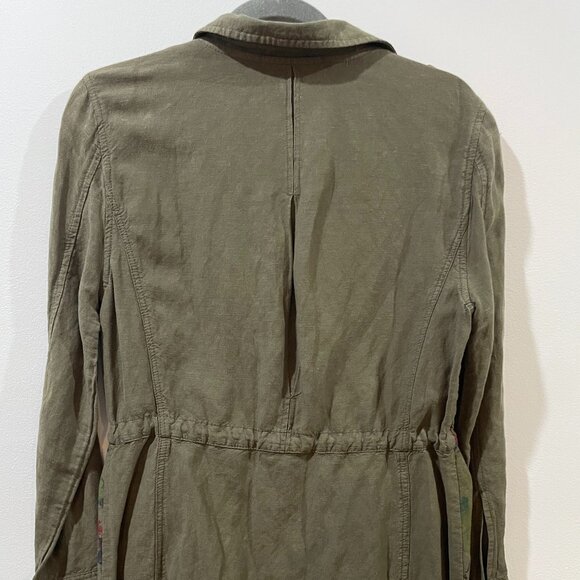 Sanctuary Utility Jacket Floral Front Linen Anorak Olive Green Blend Size XS - Picture 4 of 5